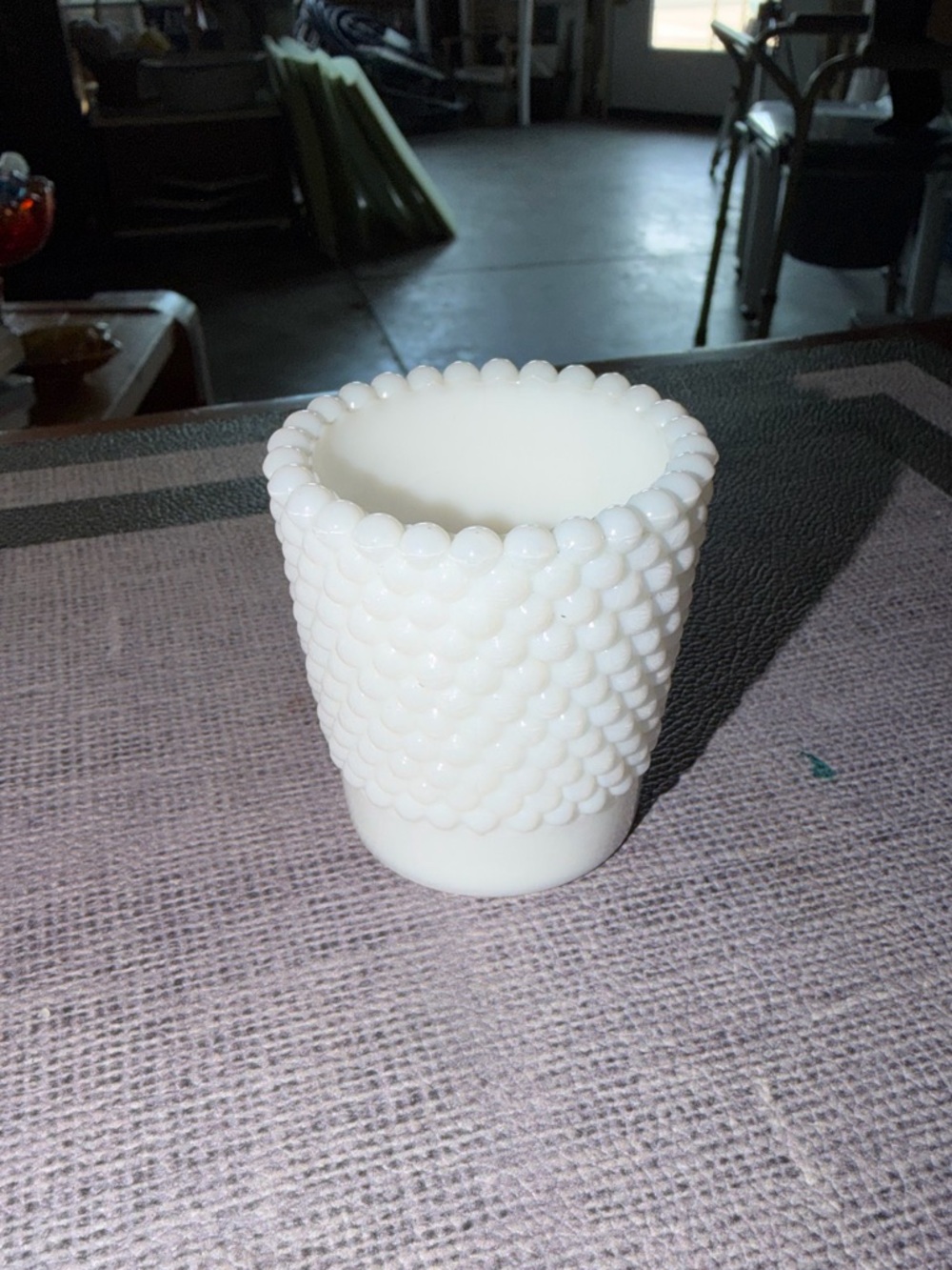 Vintage Milk Glass Hobnail toothpick holder or candle holder - White
